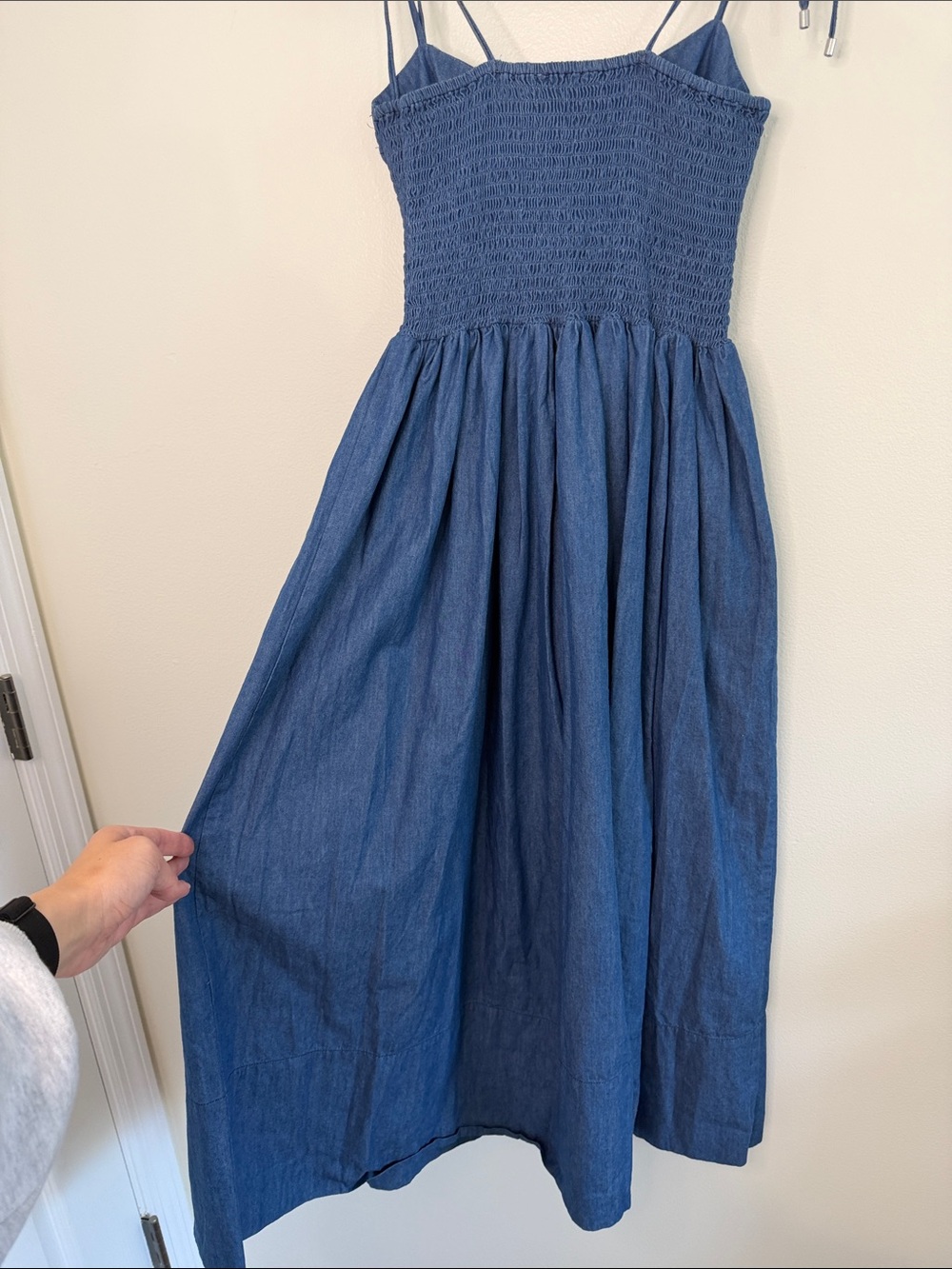 Karina Grimaldi Josephine Denim Midi Dress Denim Smocked Corset Cotton Medium - Picture 7 of 9